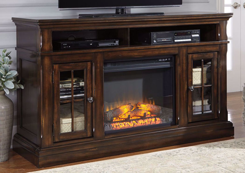 Roddinton 60 Inch TV Stand With Fireplace Brown