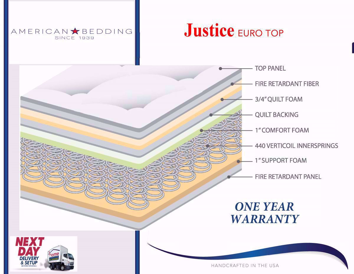 Justice Euro Top Mattress Twin Size Home Furniture Mattress Center