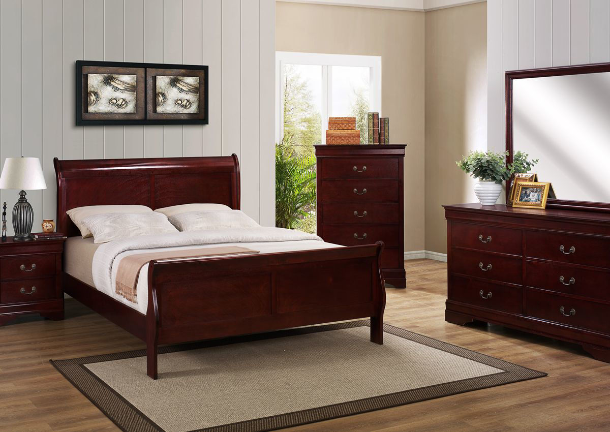 louis philippe queen size bedroom set - cherry brown