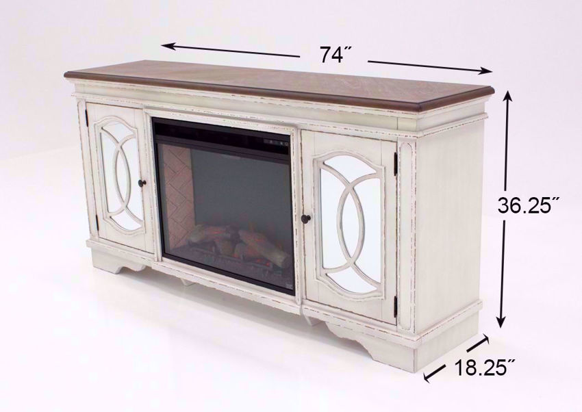 Realyn TV Stand with Fireplace White Home Furniture Plus Bedding