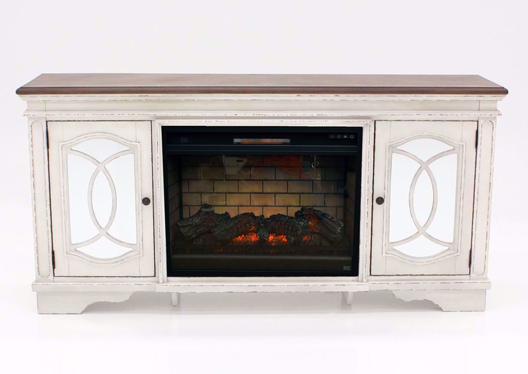 Realyn TV Stand with Fireplace White Home Furniture Plus Bedding and Mattress Center