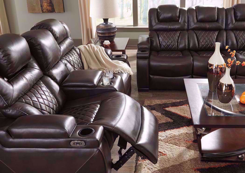 Warnerton POWER Reclining Sofa Set Dark Brown Home Furniture Plus