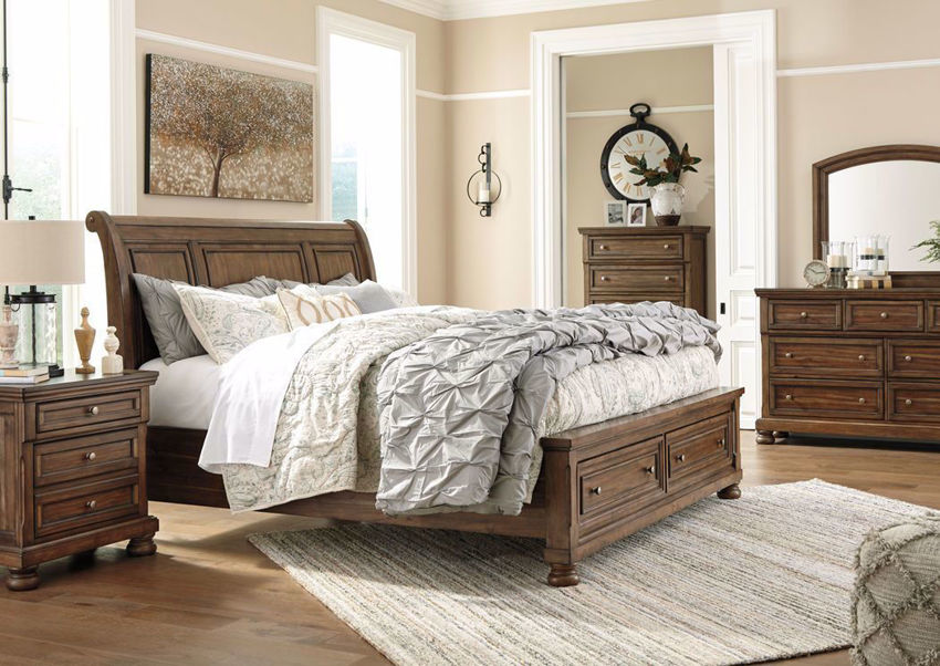 Flynnter Queen Size Bedroom Set Brown Home Furniture Plus Bedding