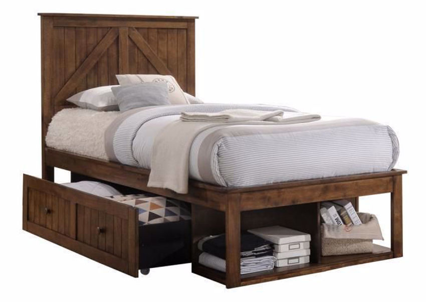 Ashland Twin Storage Bed Brown Home Furniture Plus Bedding and