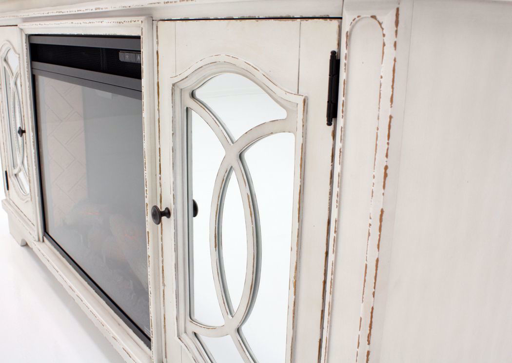 Realyn TV Stand with Fireplace White Home Furniture Plus Bedding and Mattress Center