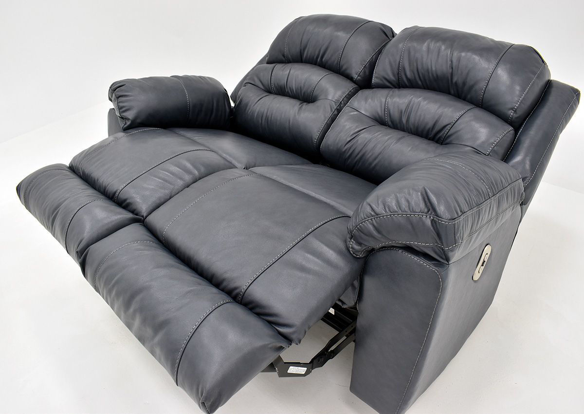 Bellamy POWER Reclining Leather Loveseat Navy Blue