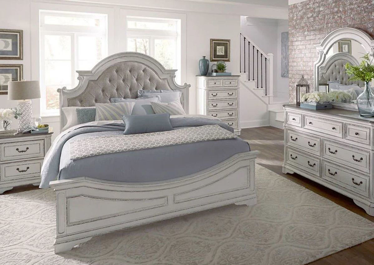 magnolia manor queen size upholstered bedroom set - white