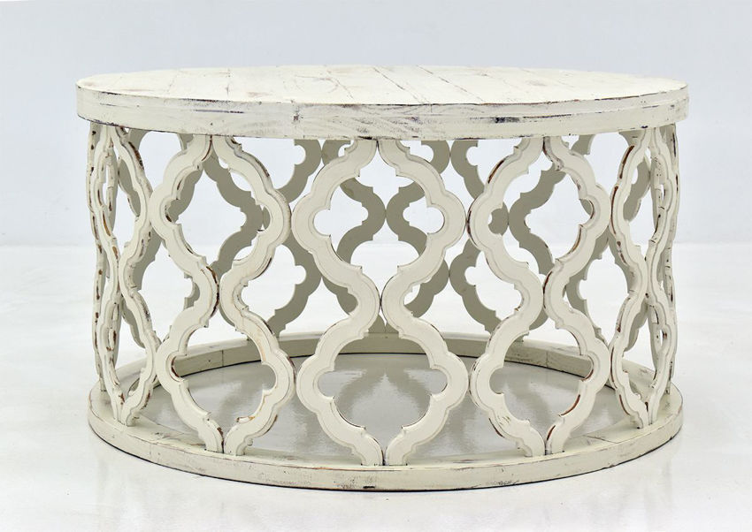 round rustic white coffee table