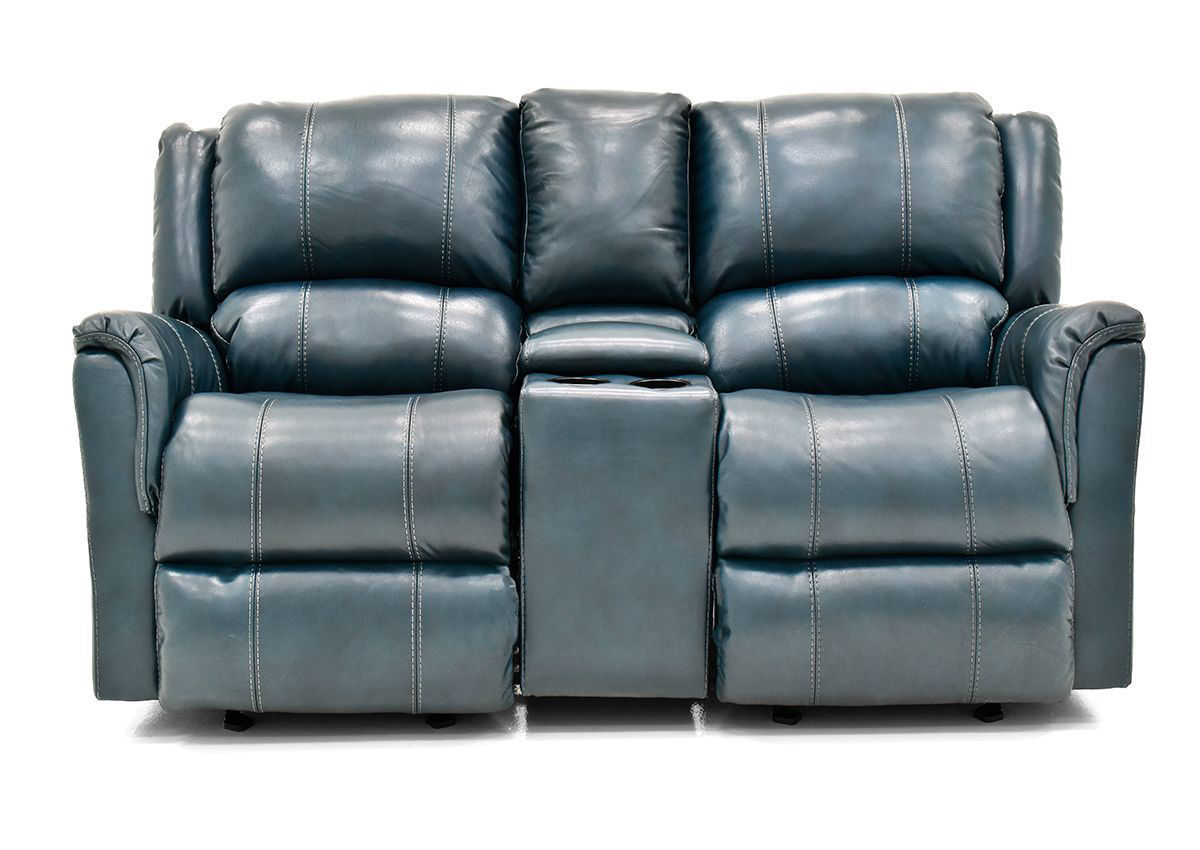 Mercury Leather Glider Reclining Loveseat Navy Blue Home Furniture