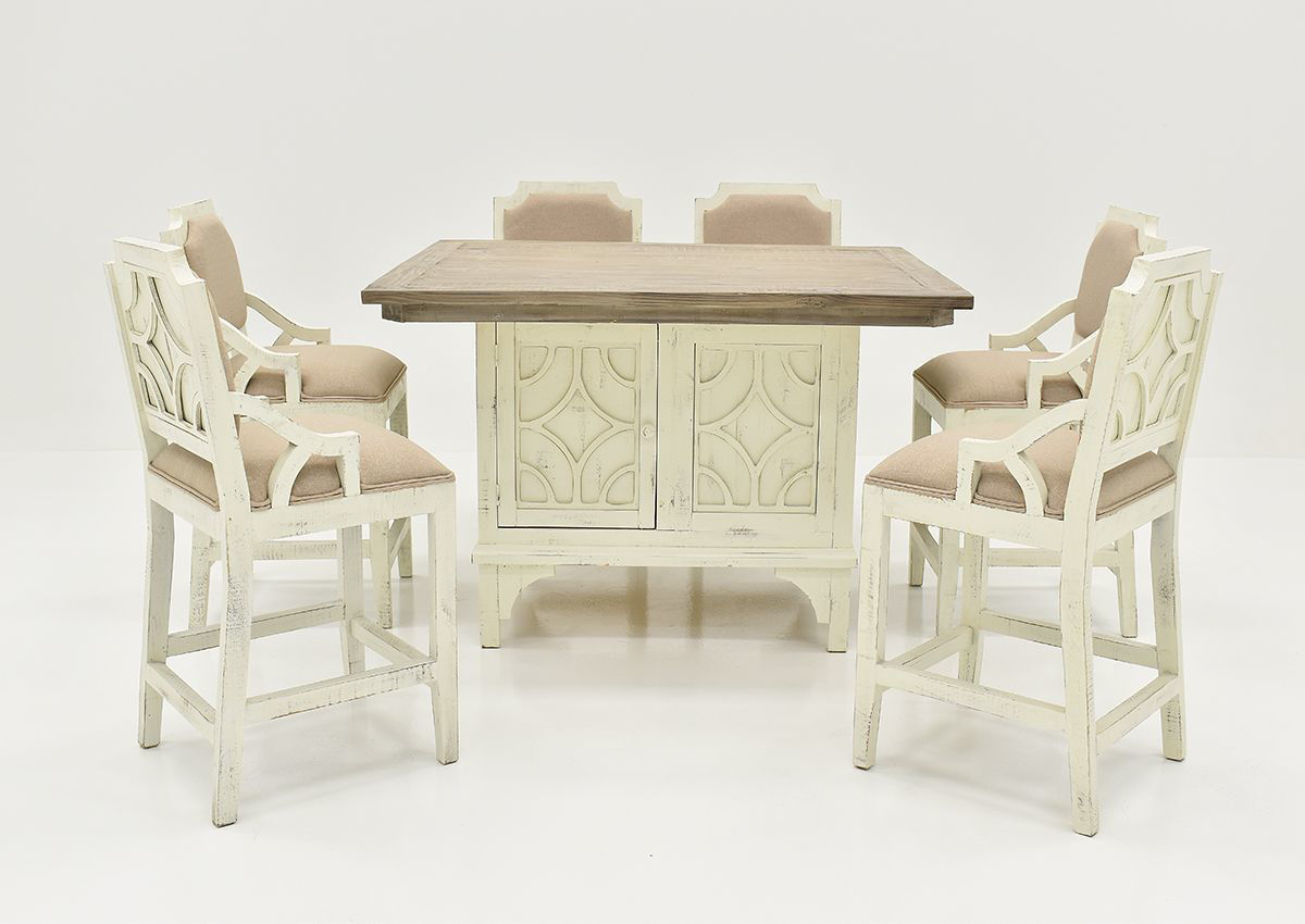 Westgate 7 Piece Pub Dining Table Set Rustic White Home Furniture