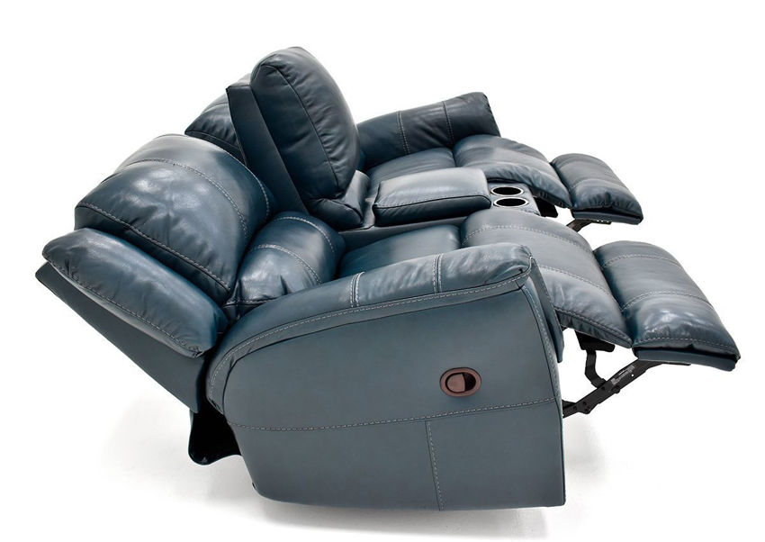 Mercury Leather Glider Reclining Loveseat Navy Blue Home Furniture