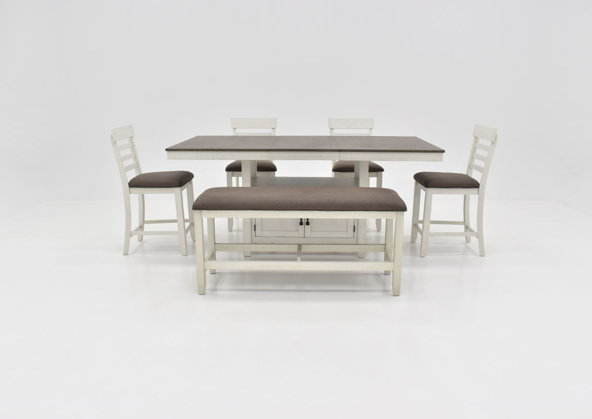 Kirkland 6 Piece Counter Height Dining Table Set White Home Furniture Plus Bedding and