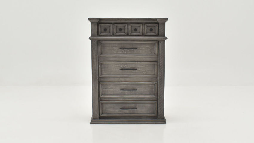 Front Facing View of the Gabriella Chest of Drawers in Terra Gray by Vintage Furniture | Home Furniture Plus Bedding