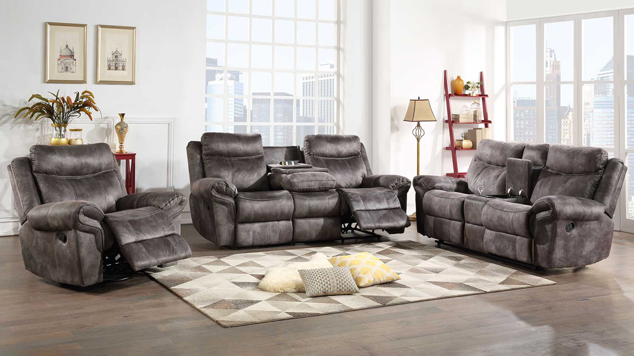 Nashville Reclining Sofa Set Gray Home Furniture Plus Bedding and