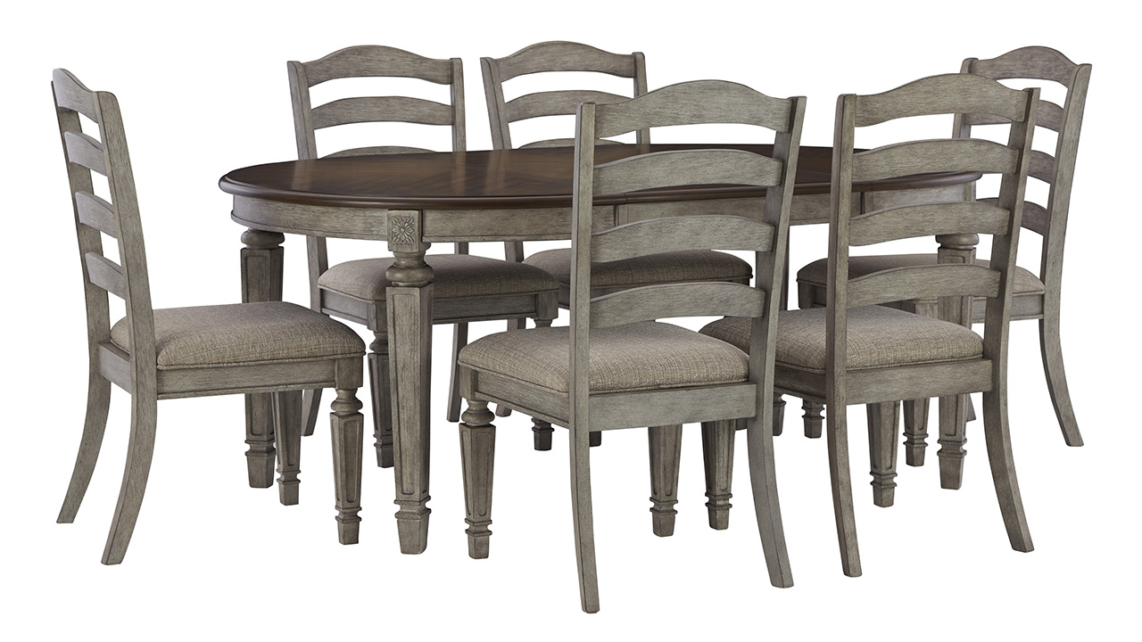 0043875 Lodenbay 7 Piece Oval Dining Table Set Gray 