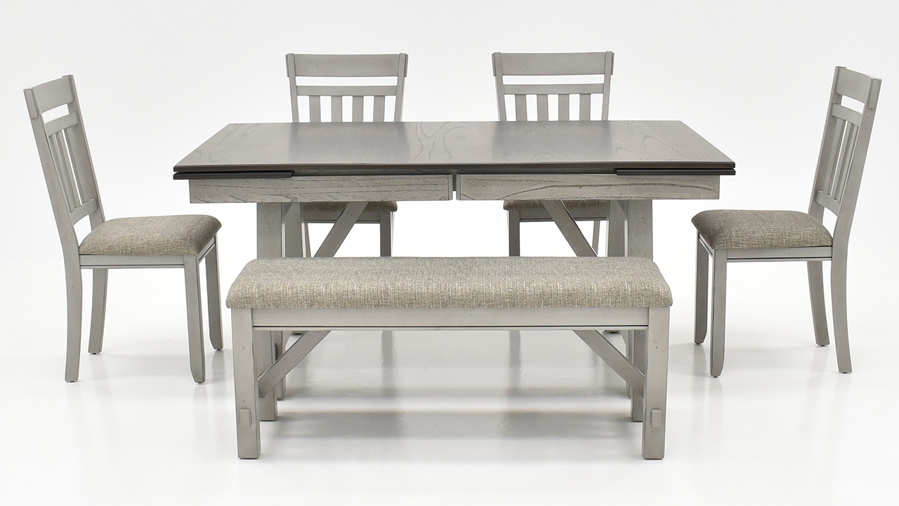 Newport 6 Piece Dining Table Set With Bench - Gray | Home Furniture ...