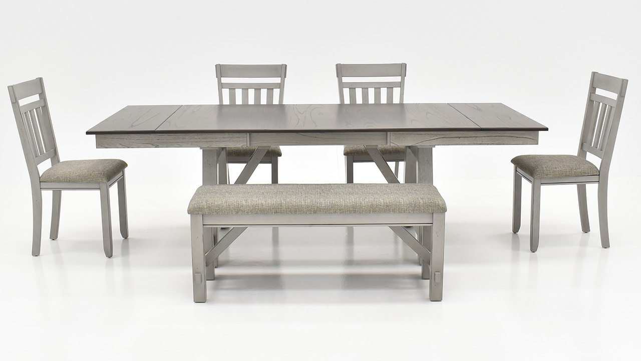Newport 6 Piece Dining Table Set with Bench Gray Home Furniture