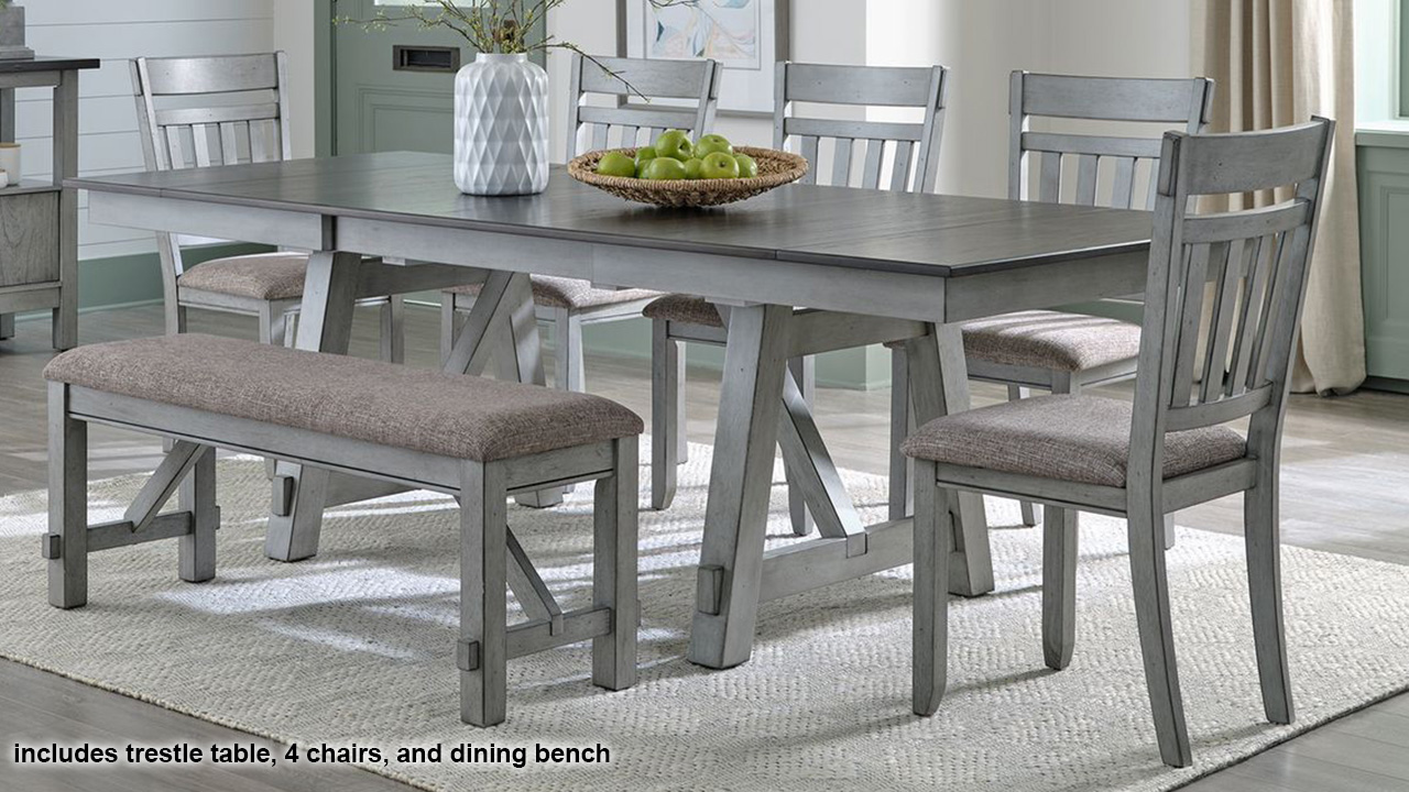 Newport 6 Piece Dining Table Set with Bench Gray Home Furniture