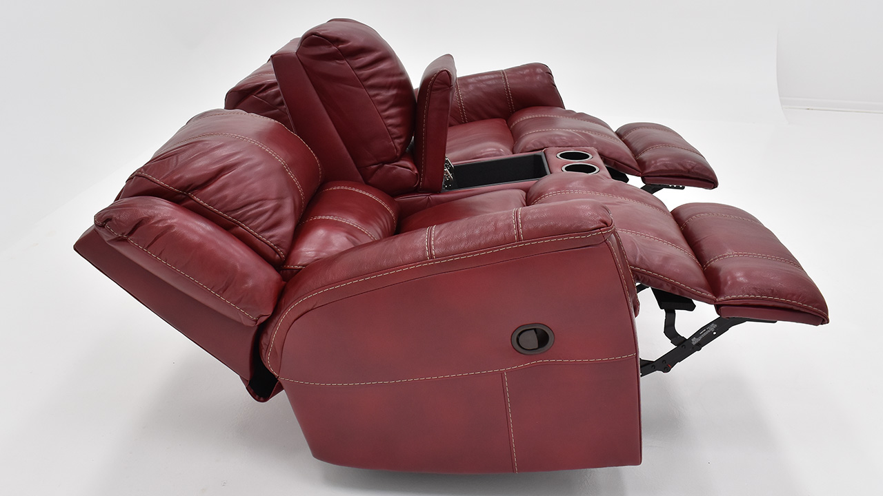 Mercury Glider Reclining Leather Loveseat Merlot Red Home Furniture