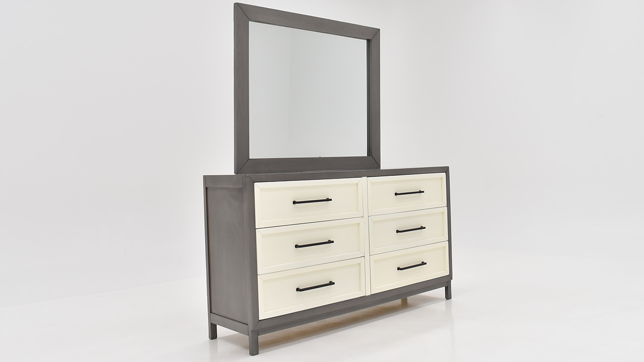 Reed Dresser with Mirror Off White and Slate Gray Home Furniture